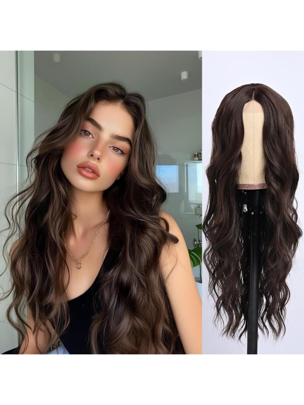 Women's Brown 26 Inch Natural Looking Synthetic Heat Resistant Fiber Wigs